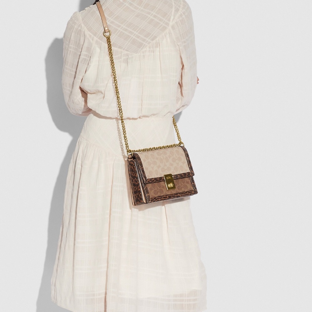 Coach Hutton Shoulder Bag In Blocked Signature Canvas With Snakeskin Detail - Picture 2 of 10